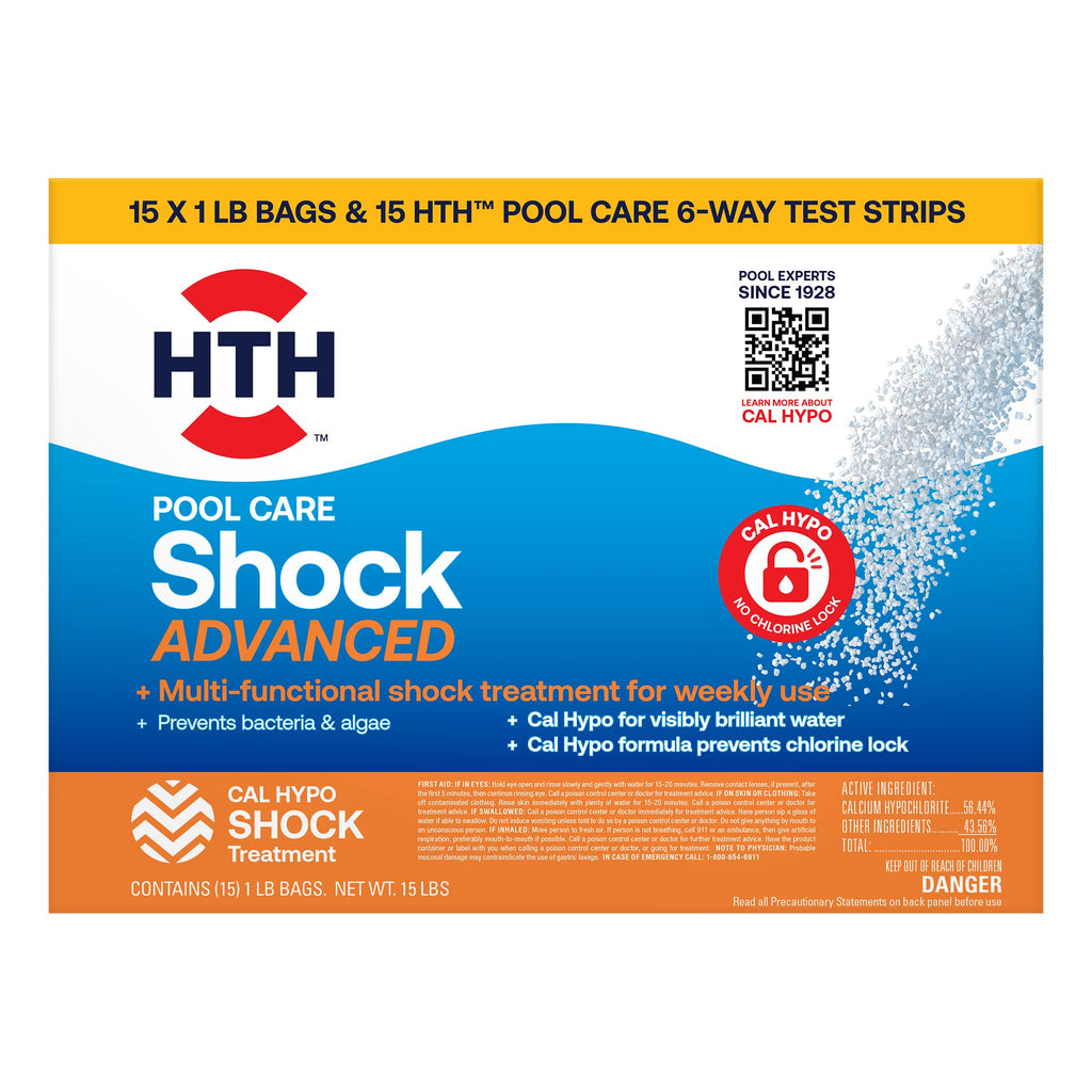 HTH 52125 Swimming Pool Shock Advanced - Crystal Clear Water, 15 Pack of 1lb Bags