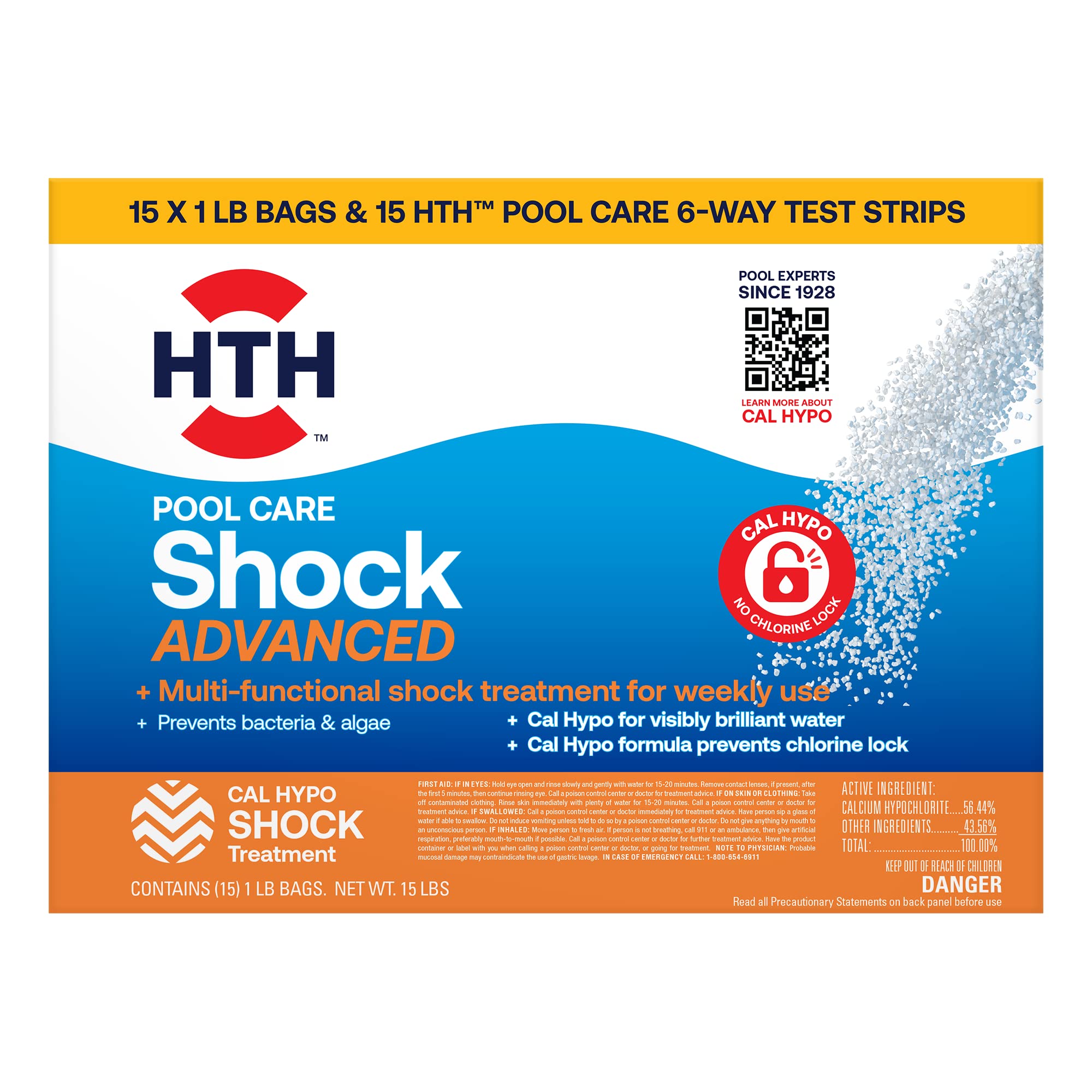 HTH 52125 Swimming Pool Shock Advanced - Crystal Clear Water, 15 Pack of 1lb Bags
