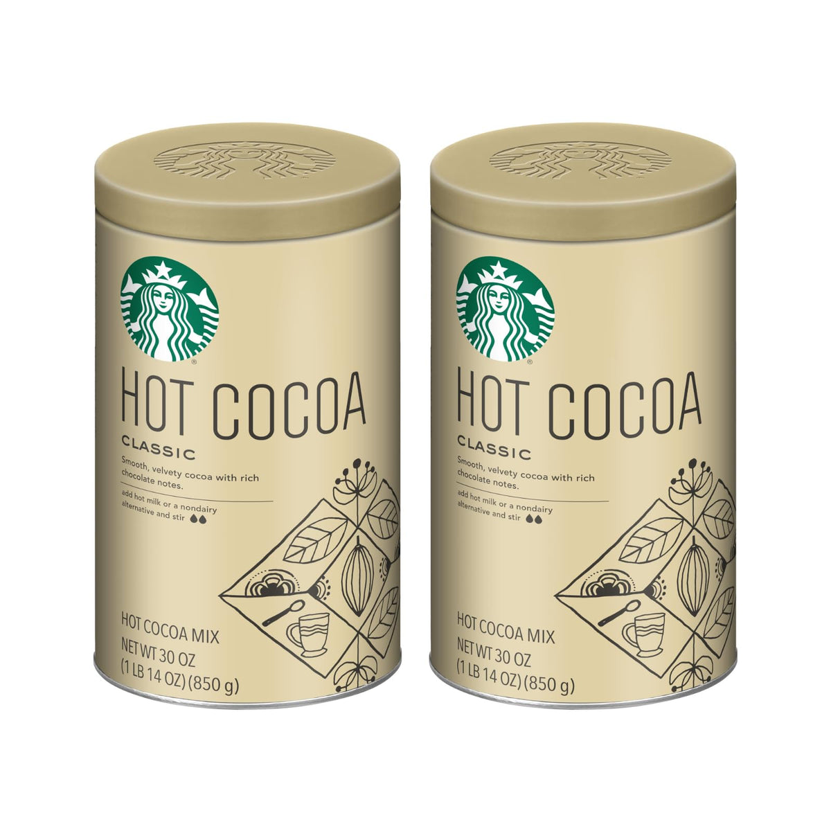 Starbucks Classic Hot Cocoa Mix, 30 oz Tin, 2-Pack