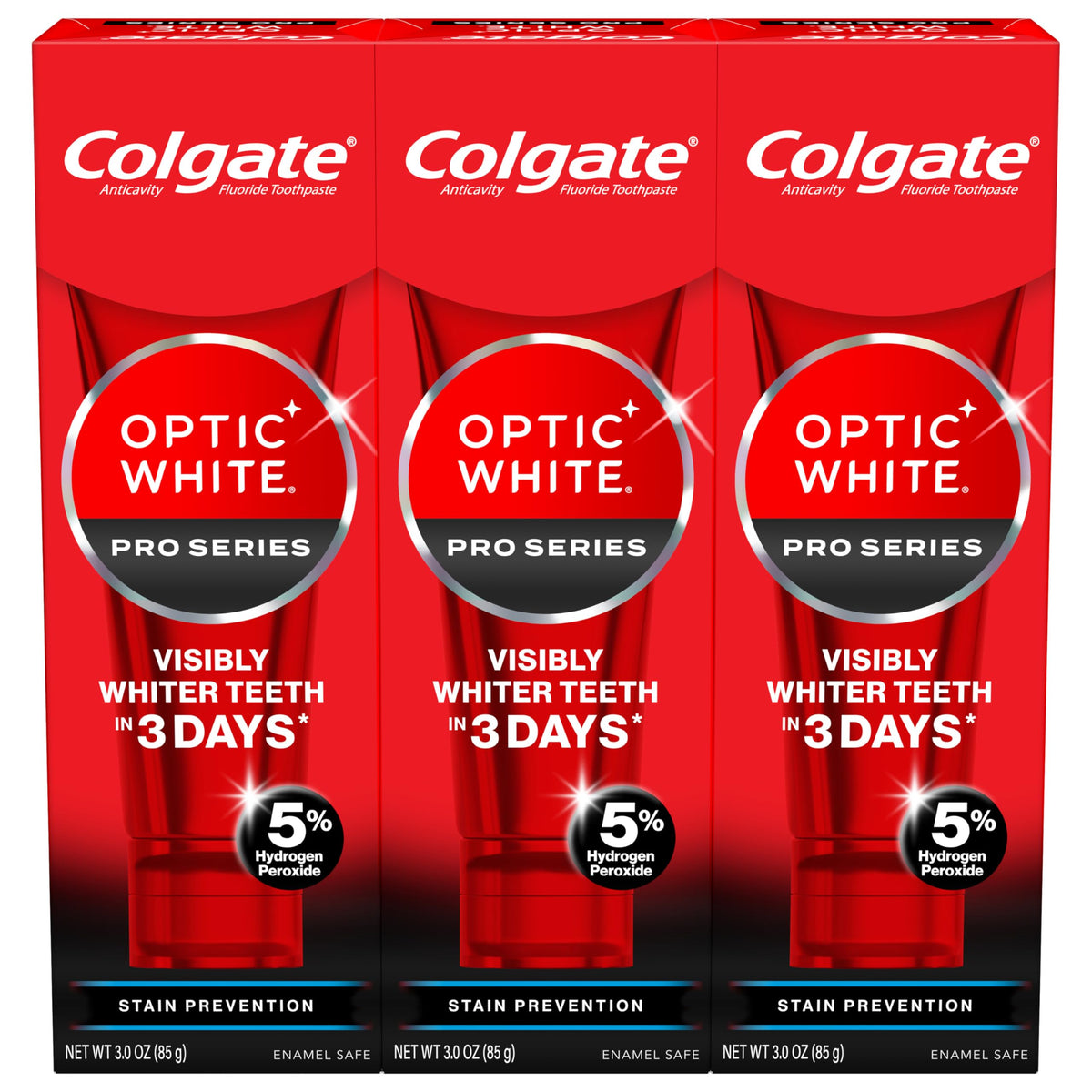Colgate Optic White Pro Series Stain Prevention Toothpaste, 3 oz, 3-Pack