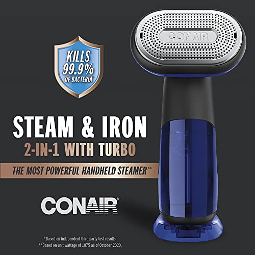 Conair Turbo ExtremeSteam 2-in-1 Handheld Steamer and Iron, 1875W, Black/Blue
