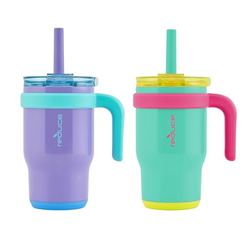 REDUCE Coldee 14 oz Kids Insulated Tumbler with Handle, 2-Pack, Purple/Teal