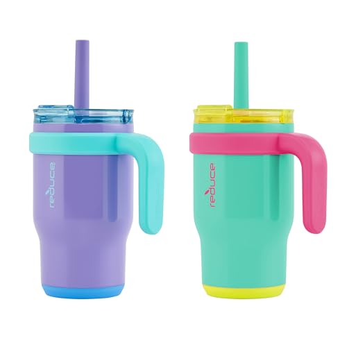 REDUCE Coldee 14 oz Kids Insulated Tumbler with Handle, 2-Pack, Purple/Teal