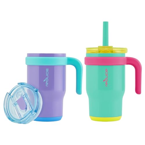 REDUCE Coldee 14 oz Kids Insulated Tumbler with Handle, 2-Pack, Purple/Teal