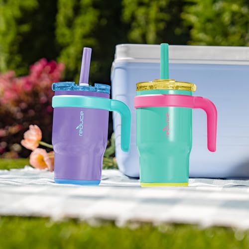 REDUCE Coldee 14 oz Kids Insulated Tumbler with Handle, 2-Pack, Purple/Teal