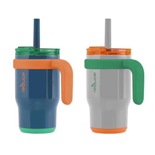 REDUCE Coldee 14 oz Kids Insulated Tumbler with Handle, 2-Pack, Grey/Navy