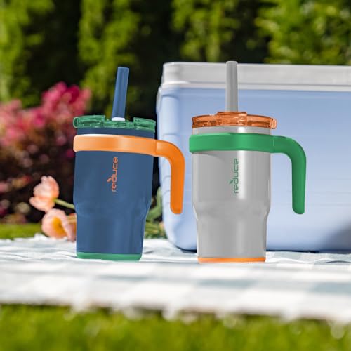 REDUCE Coldee 14 oz Kids Insulated Tumbler with Handle, 2-Pack, Grey/Navy