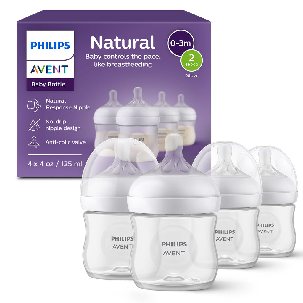 Philips Avent Natural Response Baby Bottle, 4 oz, Slow Flow, 4-Pack (SCY900/04)