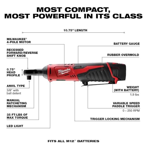 Milwaukee M12 3/8" Cordless Ratchet Kit (2457-21)
