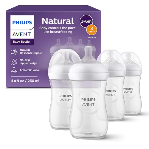 Philips Avent Natural Response Baby Bottle, 9 oz, Medium Flow, 4-Pack (SCY903/04)