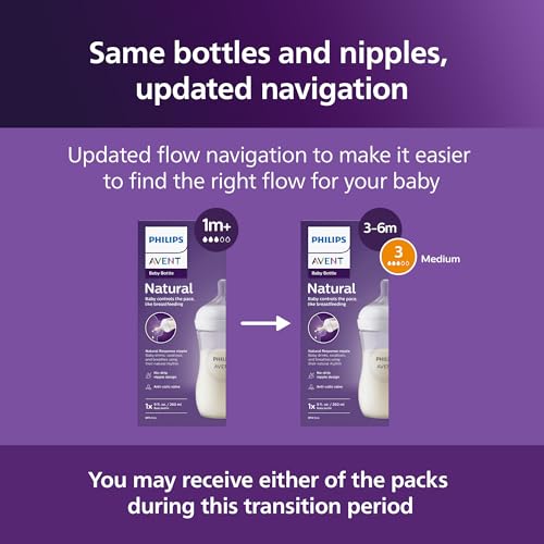Philips Avent Natural Response Baby Bottle, 9 oz, Medium Flow, 4-Pack (SCY903/04)