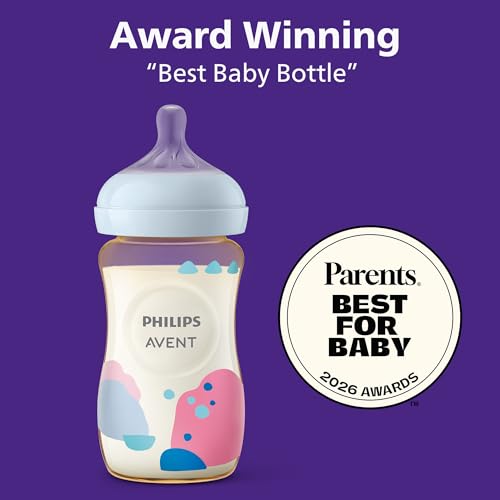 Philips Avent Natural PPSU Baby Bottle, 9 oz, Medium Flow, Decorated, 2-Pack (SCY943/02)