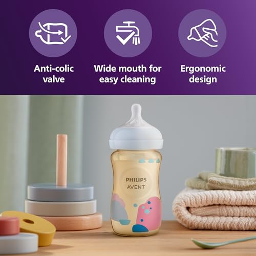 Philips Avent Natural PPSU Baby Bottle, 9 oz, Medium Flow, Decorated, 2-Pack (SCY943/02)
