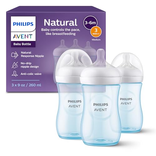 Philips Avent Natural Response Baby Bottle, 9 oz, Blue, 3-Pack (SCY903/23)