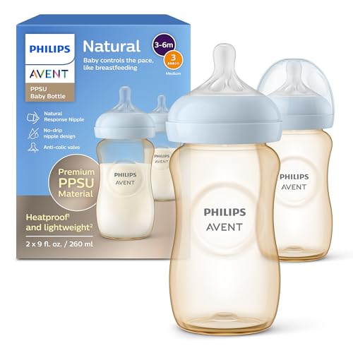 Philips Avent Natural PPSU Baby Bottle, 9 oz, Medium Flow, 2-Pack (SCY943/12)
