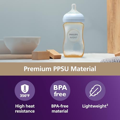 Philips Avent Natural PPSU Baby Bottle, 9 oz, Medium Flow, 2-Pack (SCY943/12)