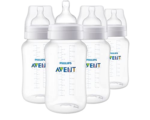 Philips Avent Anti-Colic Baby Bottle, 11 oz, Flow 3 Nipple, Clear, 4-Pack (SCY106/04)