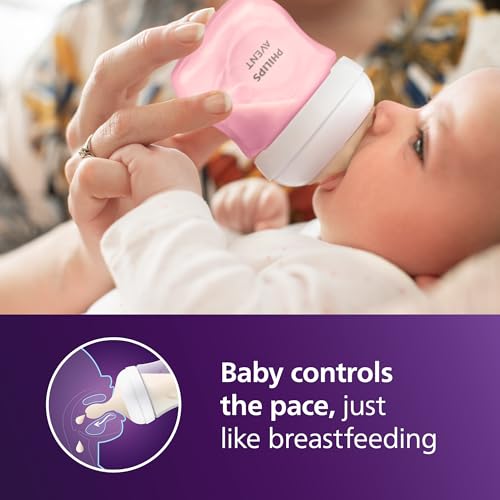Philips Avent Natural Response Baby Bottle, 4 oz, Slow Flow, Pink, 4-Pack (SCY900/14)