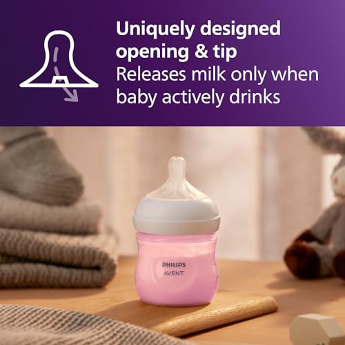 Philips Avent Natural Response Baby Bottle, 4 oz, Slow Flow, Pink, 4-Pack (SCY900/14)