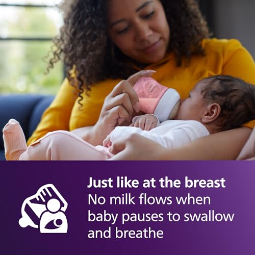 Philips Avent Natural Response Baby Bottle, 4 oz, Slow Flow, Pink, 4-Pack (SCY900/14)