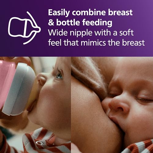 Philips Avent Natural Response Baby Bottle, 4 oz, Slow Flow, Pink, 4-Pack (SCY900/14)
