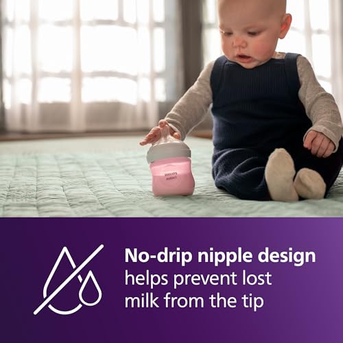 Philips Avent Natural Response Baby Bottle, 4 oz, Slow Flow, Pink, 4-Pack (SCY900/14)