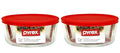Pyrex 7-Cup Round Glass Food Storage Bowl with Red Lid, 2-Pack (7203)