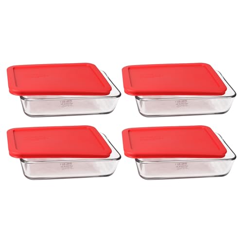 Pyrex 3-Cup Glass Food Storage Containers with Red Lids, 4-Pack (7210)