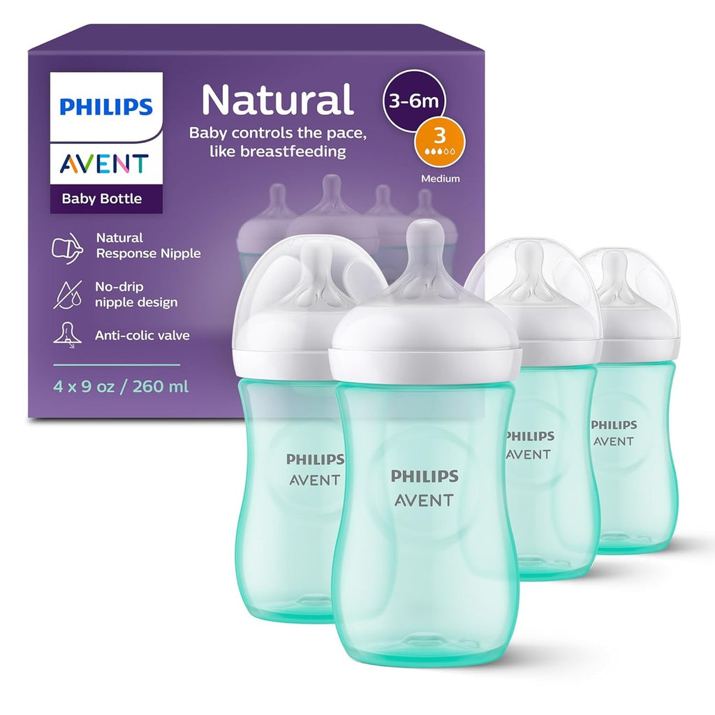 Philips Avent Natural Response Baby Bottle, 9 oz, Medium Flow, 4-Pack (SCY903/44)