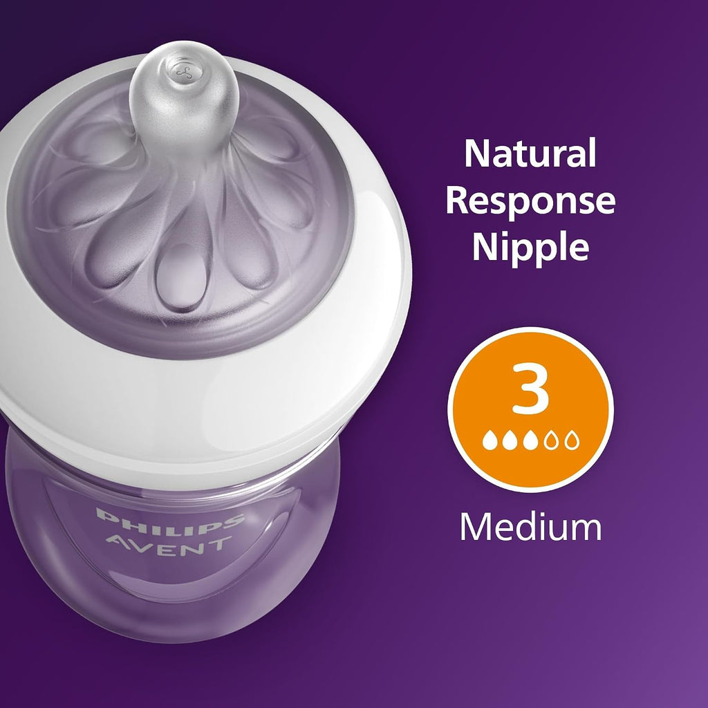 Philips Avent Natural Response Baby Bottle, 9 oz, Medium Flow, 4-Pack (SCY903/44)