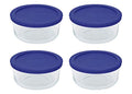 Pyrex 4-Cup Round Glass Food Storage Bowls with Cadet Blue Lids, 4-Pack (7201)