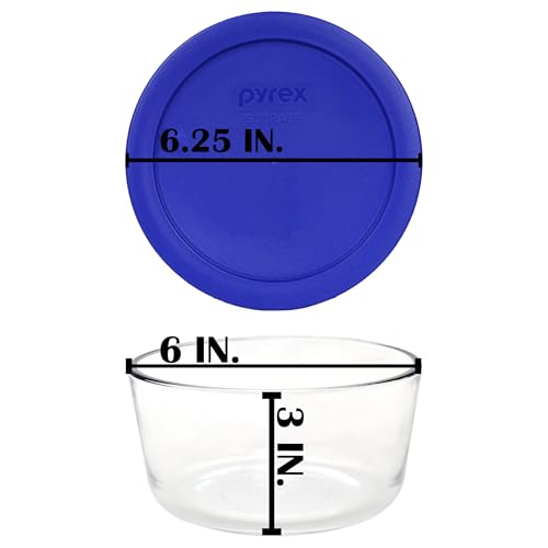 Pyrex 4-Cup Round Glass Food Storage Bowls with Cadet Blue Lids, 4-Pack (7201)