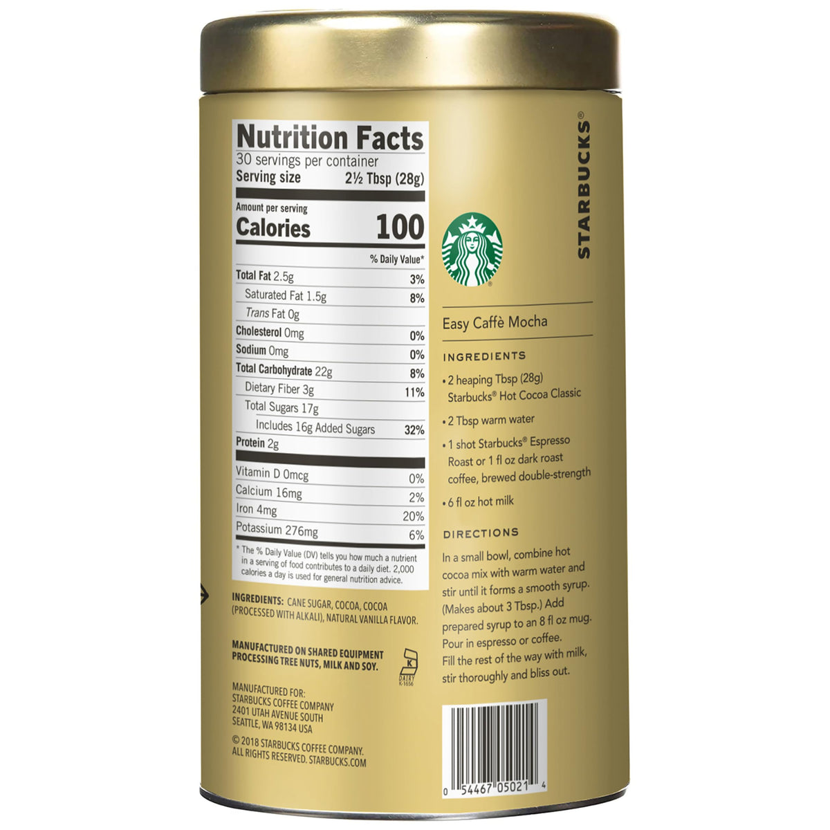 Starbucks Classic Hot Cocoa Mix, 30 oz Tin, 2-Pack