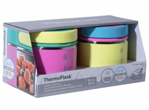 ThermoFlask 20 oz Insulated Food Jar, 2-Pack, Yellow/Pink