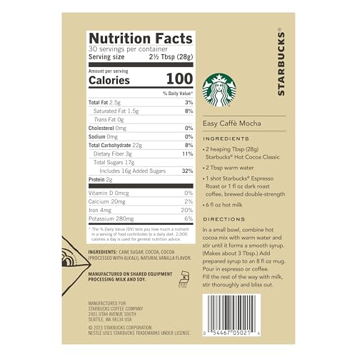 Starbucks Classic Hot Cocoa Mix, 30 oz Tin, 2-Pack