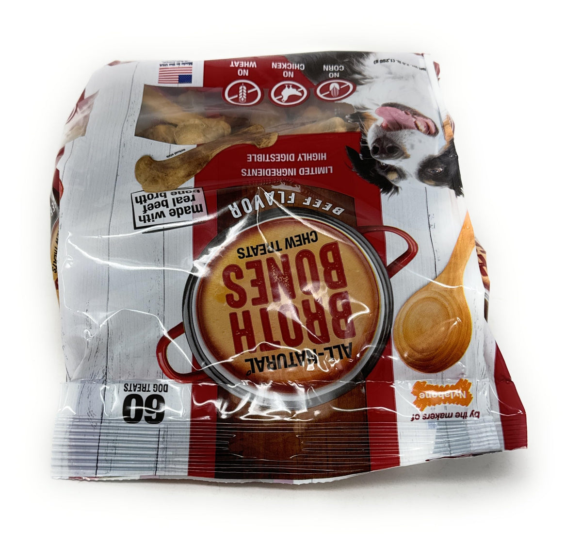 Nylabone Broth Bones Beef Dog Treats, 60 Count, 2.6 lb