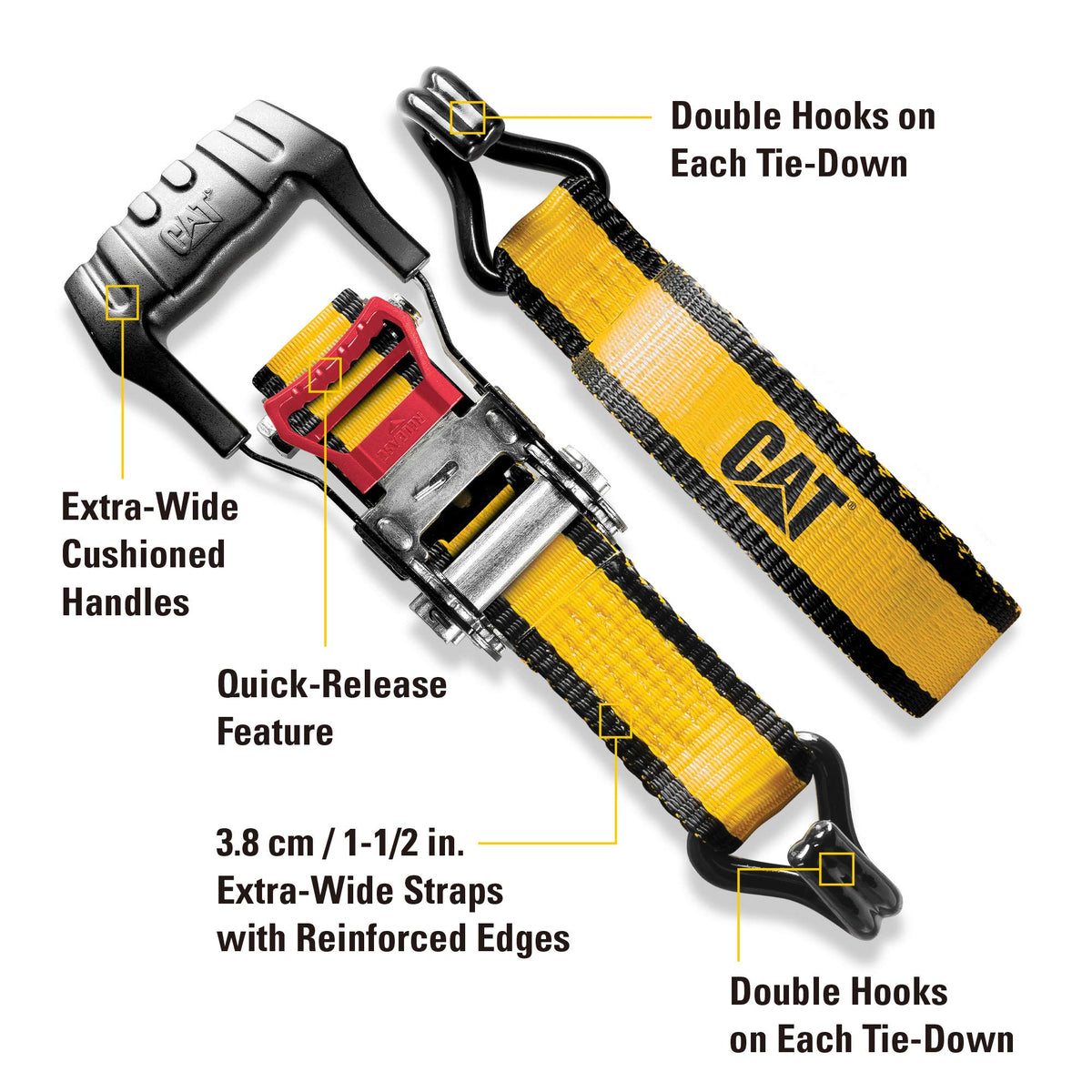 CAT 4-Piece Ratchet Tie-Down Set, 16 ft x 1.5 in, 1,000 lb Working Load