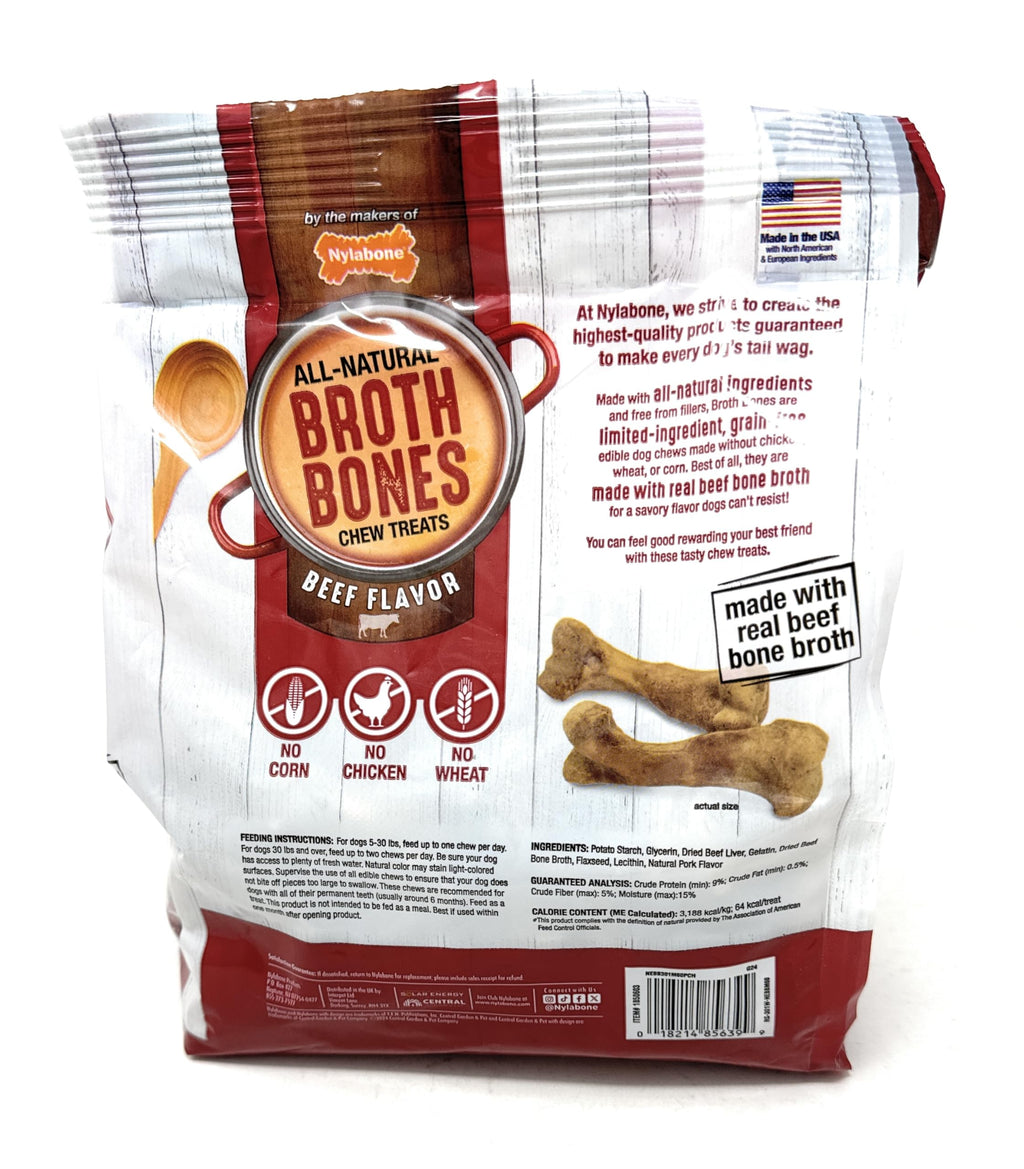 Nylabone Broth Bones Beef Dog Treats, 60 Count, 2.6 lb