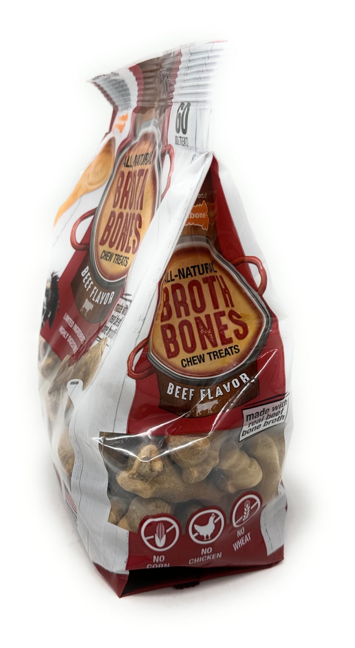 Nylabone Broth Bones Beef Dog Treats, 60 Count, 2.6 lb