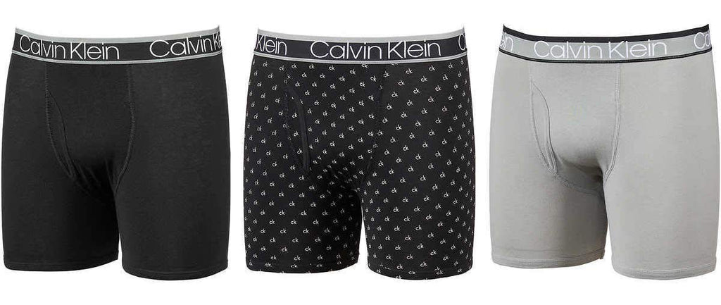 Calvin Klein Men's Cotton Stretch Boxer Briefs, 3-Pack, Black/Mini Logo/Grey, Large