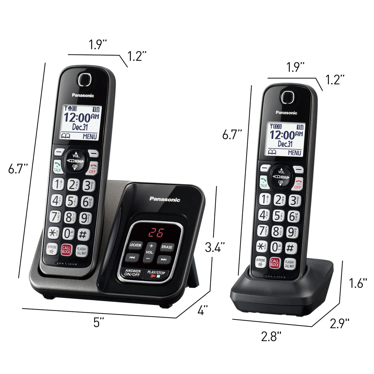 Panasonic KX-TGD832M Cordless Phone with Answering Machine, 2 Handsets
