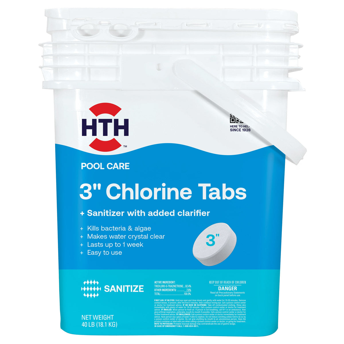 HTH 3-inch Chlorine Tablets for Pools, 40 lb