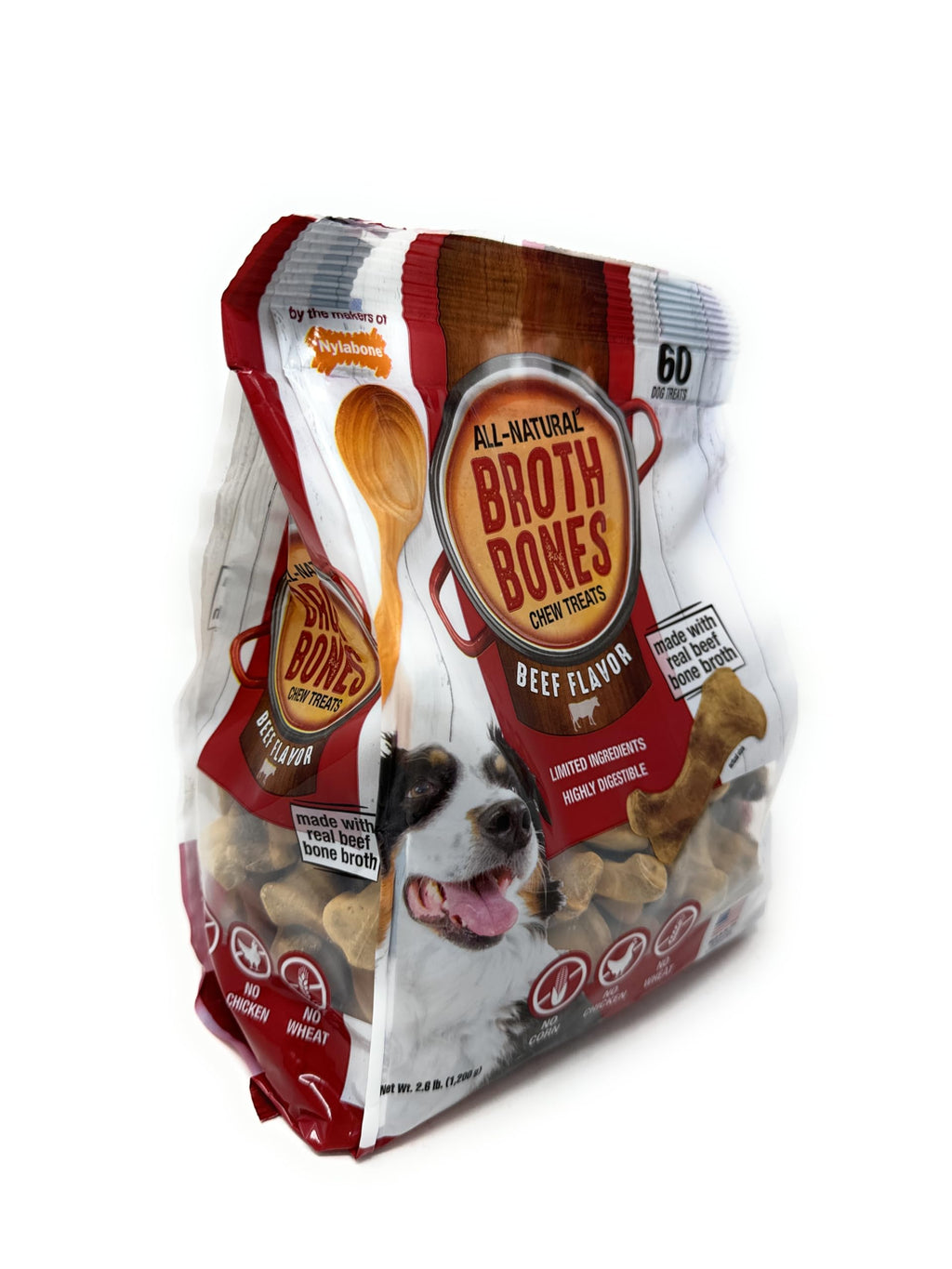 Nylabone Broth Bones Beef Dog Treats, 60 Count, 2.6 lb
