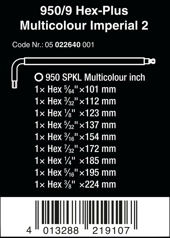 Wera 950/9 Hex-Plus Multicolour Imperial 2 L-Key Set, 9 Pieces (05022640001)