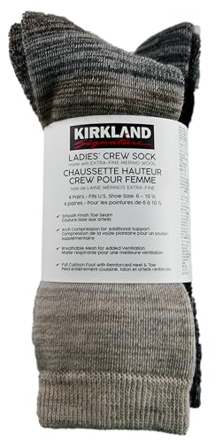Kirkland Signature Ladies' Extra-Fine Merino Wool Crew Socks, 4 Pairs