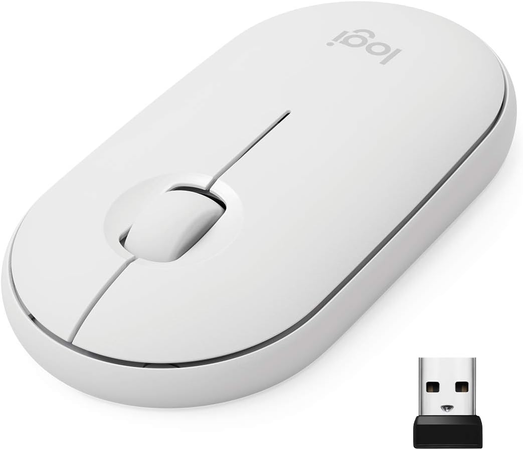 Logitech Pebble M350 Wireless Mouse, Bluetooth or USB Receiver, Off-White