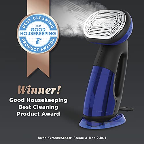 Conair Turbo ExtremeSteam 2-in-1 Handheld Steamer and Iron, 1875W, Black/Blue
