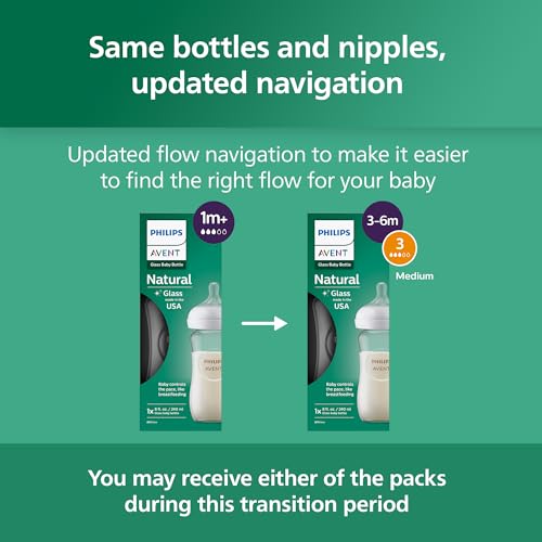 Philips Avent Natural Glass Baby Bottle, 8 oz, Medium Flow, 4-Pack (SCY913/04)