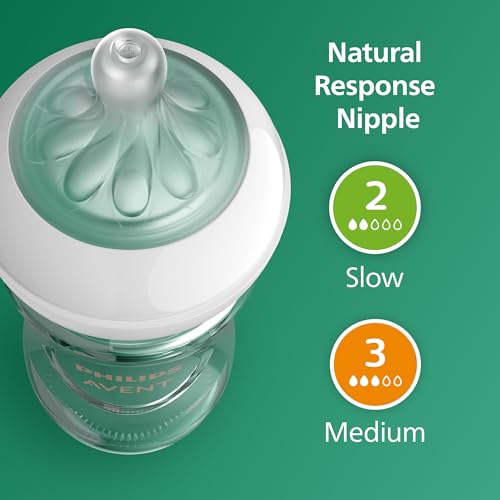 Philips Avent Natural Glass Baby Bottle, 8 oz, Medium Flow, 4-Pack (SCY913/04)