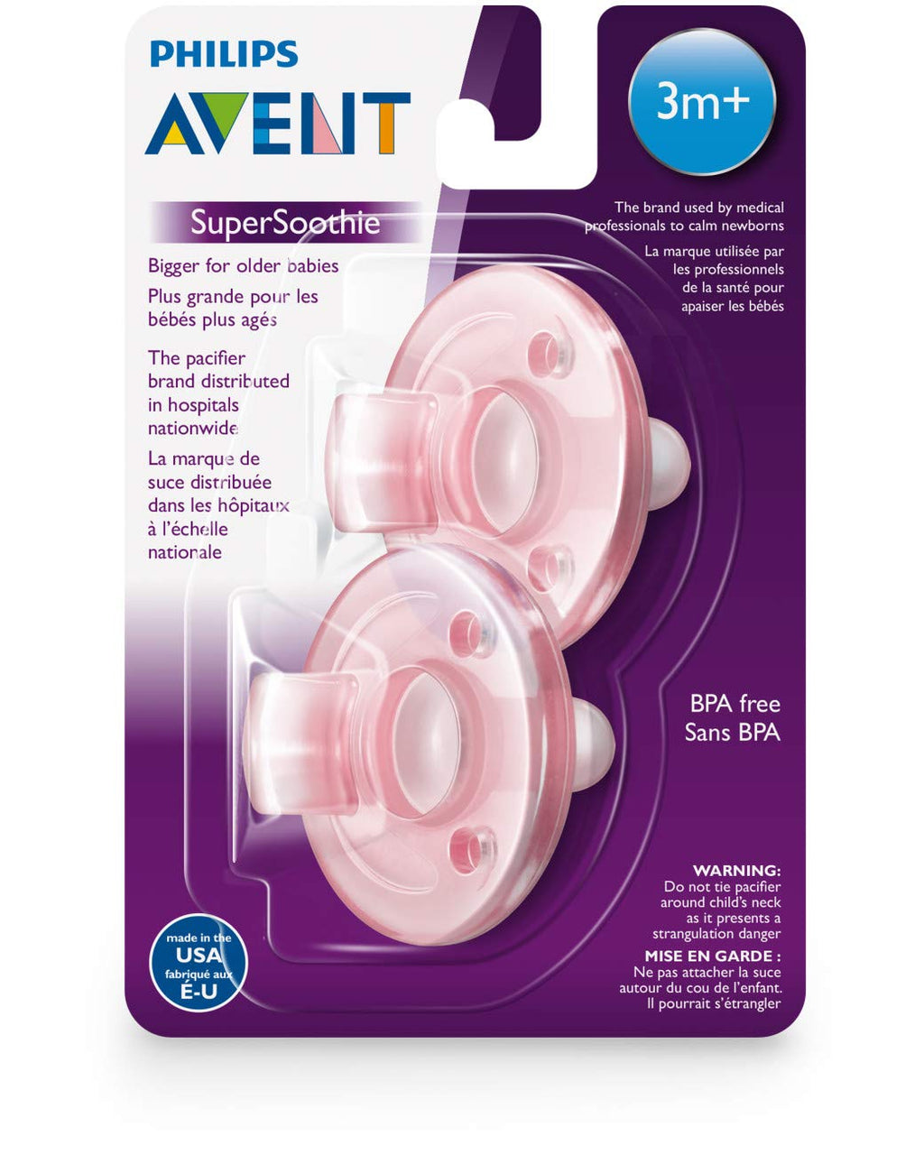 Philips Avent Soothie Pacifier, 3+ Months, Pink, 2-Pack (SCF192/07)